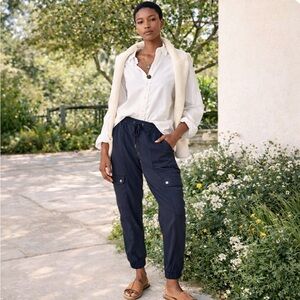 Banana Republic Cargo Jogger Pants Womens Petite Medium Black Soft Tencel